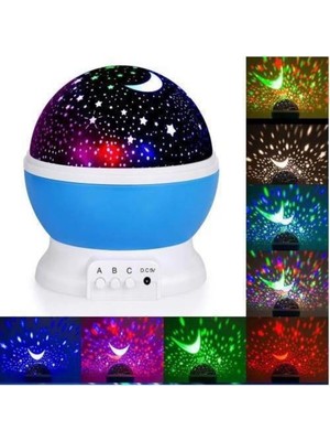Aesco Mavi Dönen Renkli Ay Yıldızlı Gökyüzü Yansıtmalı Projeksiyon Gece Lambası Çocuk Bebek Parti Odası ( Lisinya )