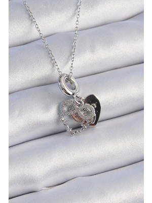 Luz&Pos 316L Çelik Gümüş Renk Zirkon Taşlı Sonsuzluk Kalp Figür Charm Model Kadın Kolye