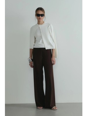 Suud Collection Kahverengi Pol Krep Pantolon