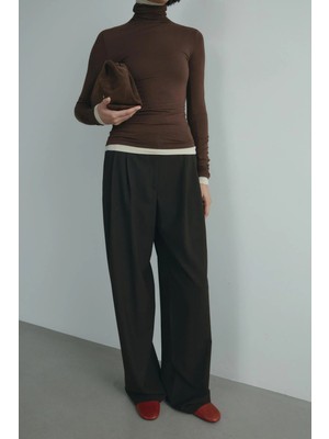 Suud Collection Acı Kahve Lina Pileli Pantolon