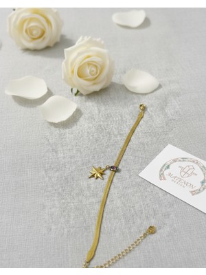 Marka Matenon Design Kutup Yıldızı Detaylı Gold Kaplama Italyan Ezme Zincir Bileklik