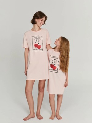 Lc Waikiki Yeni Sezon Kiraz Baskılı Kadın Gecelik Anne Kız Kombini