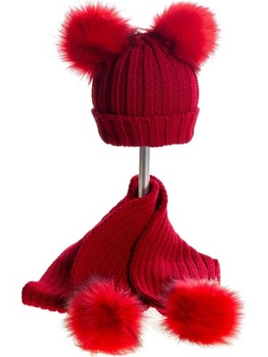 Baby Dora Kırmızı Bere & Atkı Takım Kız Çocuk İçin Çift Ponponlu Şık Tasarım