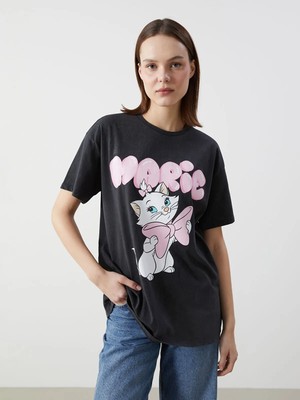 Lc Waikiki Yeni Sezon Bisiklet Yaka Aristocats Baskılı Kadın Tişört