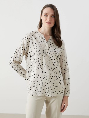 Lc Waikiki Yeni Sezon Kaçık Yaka Desenli Kadın Bluz