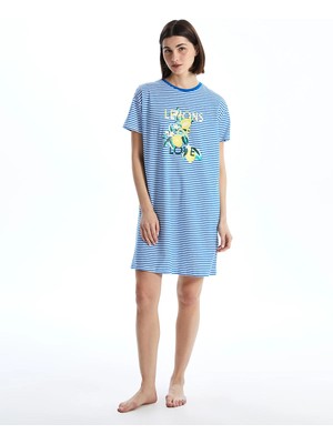 Lc Waikiki Yeni Sezon Bisiklet Yaka Çizgili Kadın Gecelik