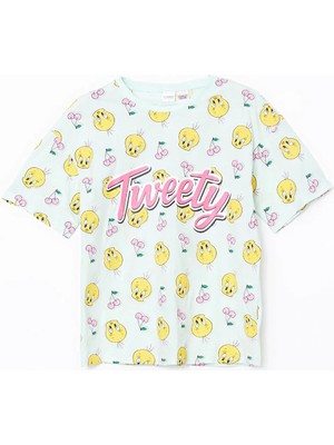 Lc Waikiki Yeni Sezon Bisiklet Yaka Tweety Baskılı Kız Çocuk Pijama Üst