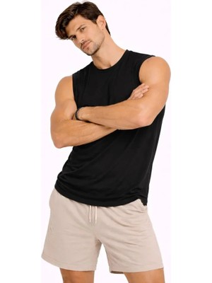 Melen Moda Erkek Sıfır Kolsuz Atlet Bisiklet Yaka Oversize Basic Spor Üst, Günlük ve Fitness Kullanımına Uygun - Siyah