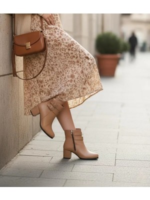 Marina Rosse Kadın Nud Cilt Çift Toka Detaylı Kısa Bot