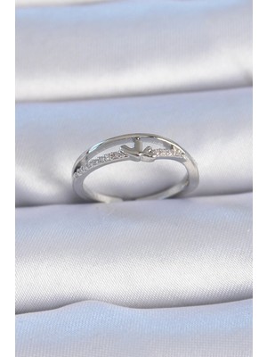 Luz&Pos Pirinç Gümüş Renk Zirkon Taşlı Kalp Model Kadın Yüzük