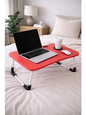Hodbehod Portatif Atlantik Kırmızı Renk Laptop Sehpası Katlanabilir Çalışma Masası Kahvaltı Masası