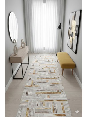 Swan Home Kaymaz Tabanlı Yolluk Kesme Halı Salon Koridor Mutfak Yatak Odası Halısı SHJ3005 Bej