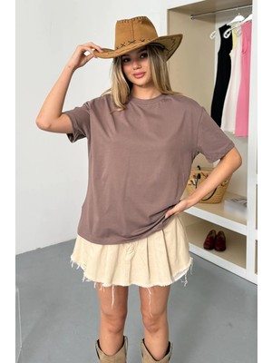 Giysa Kadın Bisiklet Yaka %100 Pamuklu Basic T-Shirt Açık Kahverengi - 26Y 26503