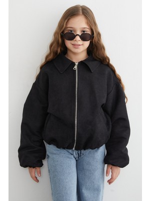 FullaModa Fermuarlı Süet Kız Çocuk Bomber Ceket