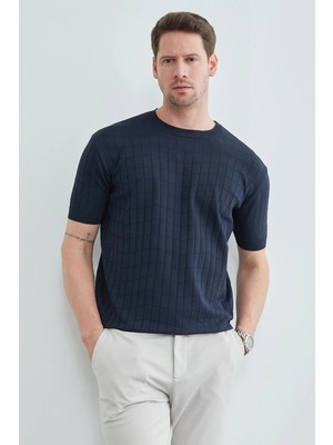 FullaModa Kare Desenli Fitilli Triko Tişört