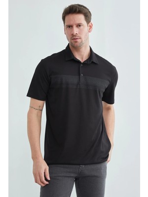 FullaModa Desenli Düğmeli Polo Yaka Tişört