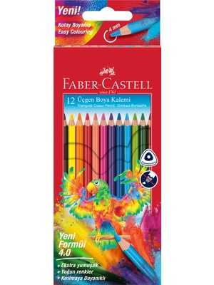 Faber-Castell 12'li Üçgen Gövde Boya Kalemi 4.0 mm Parlak Renkler ile Ergonomik Tutuş