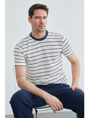 FullaModa Çizgili Bisiklet Yaka Triko Tişört