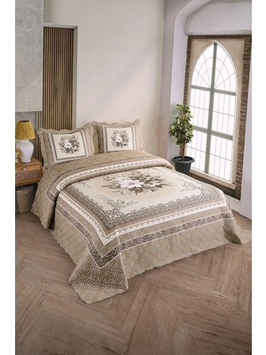Örtüm Sofline Çift Kişilik Kapitone Yatak Örtüsü, Klasik Desenli Model - Beste Kahve (250 X 260cm)