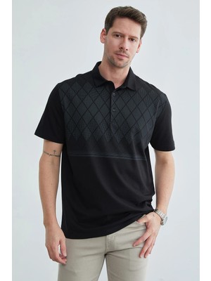 FullaModa Baklava Desenli Polo Yaka Tişört