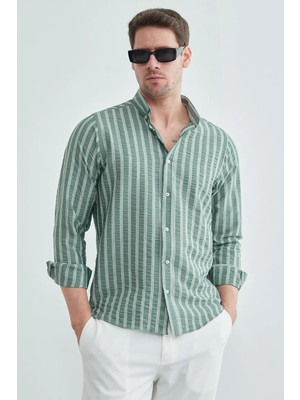 FullaModa Çizgili Jakarlı Gömlek