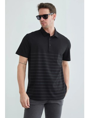 FullaModa Çizgili Düğmeli Polo Yaka Tişört