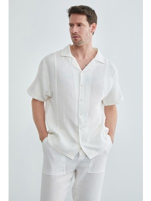 FullaModa Basic Müslin Kumaş Kısa Kol Gömlek