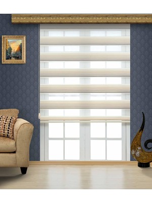 YS Perde Tasarım Lüx Geniş Plise Renk Geçişli Zebra Stor Perde Alüminyum Kasalı Yüksek Kaliteli - Krem,kahve GP1201/V01