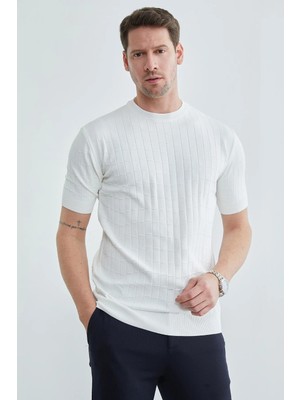 FullaModa Kare Desenli Fitilli Triko Tişört