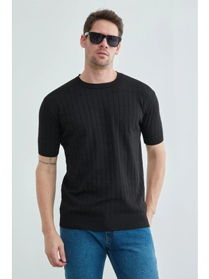 FullaModa Kare Desenli Fitilli Triko Tişört