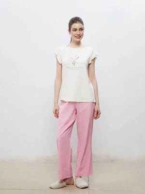 Lc Waikiki Yeni Sezon Bisiklet Yaka Baskılı Kadın Pijama Takımı