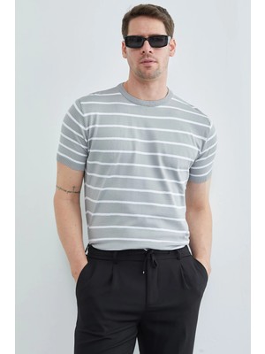 FullaModa Çizgili Bisiklet Yaka Triko Tişört