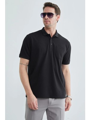 FullaModa Düğmeli Tek Cepli Polo Yaka  Tişört