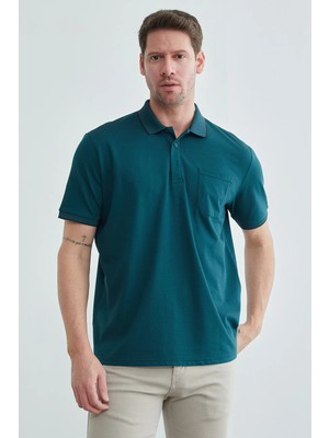 FullaModa Düğmeli Tek Cepli Polo Yaka  Tişört