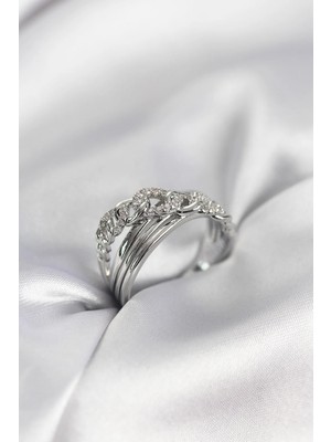 Tegan Gümüş Renk Zirkon Taşlı Zincir Model Kadın Yüzük TG27BYK3972