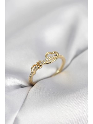 TE Dükkan Sarmal Kalp Model Zirkon Taşlı Gold Renk Kadın Yüzük