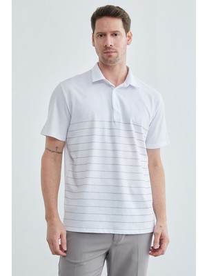 FullaModa Çizgili Düğmeli Polo Yaka Tişört