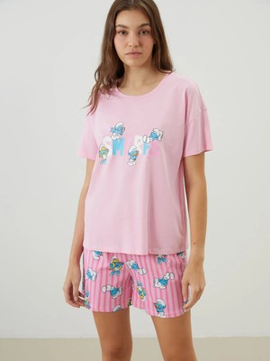 Lc Waikiki Yeni Sezon Şirinler Baskılı Kadın Şortlu Pijama Takımı