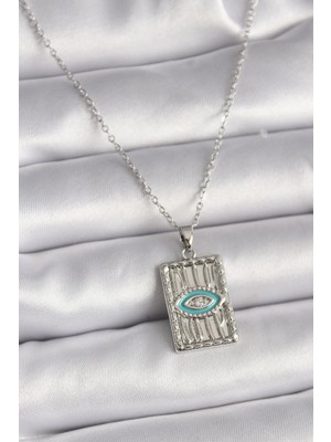 Luz&Pos 316L Çelik Gümüş Renk Zincir Göz Işlemeli Madalyon Model Kadın Kolye