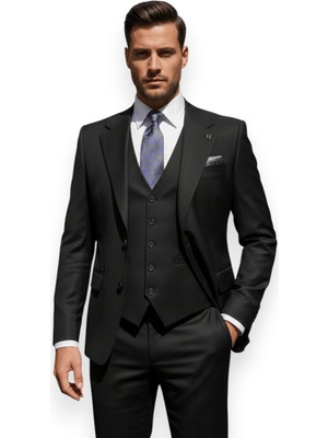 HERMOSE Signature | Onyx Siyah Yelekli Takım Elbise