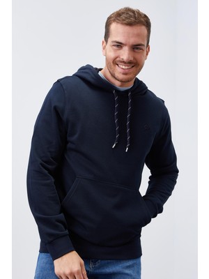 Tommy Life Lacivert Kanguru Cep Standart Kalıp Kapüşonlu Erkek Sweatshirt - 87872