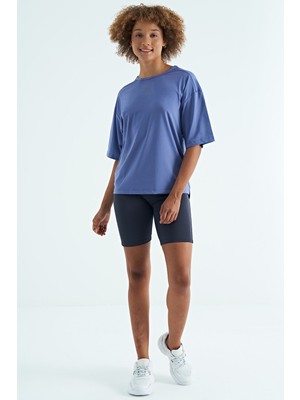 Tommy Life Eflatun O Yaka Baskı Detaylı Oversize Kısa Kol Kadın T-Shirt - 97263