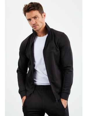 Tommy Life Siyah Dik Yaka Fermuarlı Standart Kalıp Manşetli Erkek Eşofman Takım - 85160