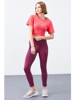 Tommy Life Bordo Yüksek Bel Toparlayıcı Slim Fit Dar Paça Kadın Tayt  - 94568