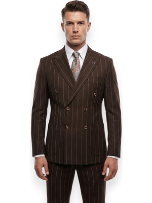 HERMOSE Sartorial | Kahverengi Çizgili Kruvaze Takım Elbise