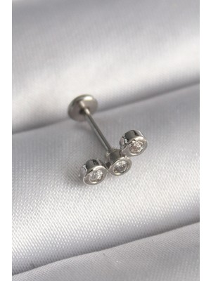 Luz&Pos 316L Çelik Gümüş Renk Zirkon Taşlı Tragus Piercing