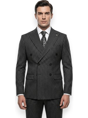 HERMOSE Sartorial | Onyx Siyah Kruvaze Çizgili Takım Elbise