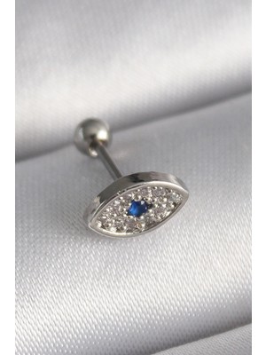 Luz&Pos 316L Çelik Gümüş Renk Zirkon Taşlı Göz Tragus Piercing
