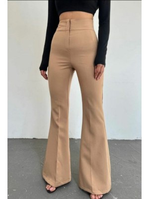 Nidam Butik Kadın Yüksek Bel Ispanyol Paça Atlas Kumaş Pantolon