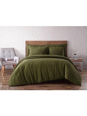 Delixa Brooklyn Loom Keten Nevresim Takımı, King, Zeytin Yeşili